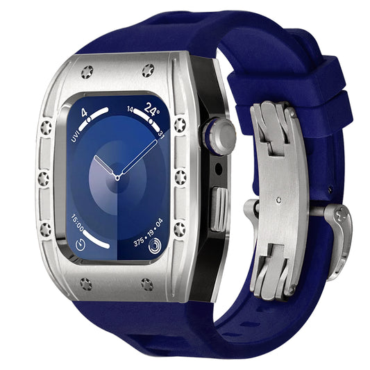 Ken Sailor S3 smartwatch conversion with silver bezel, black body, navy strap, and stainless deployment clasp.