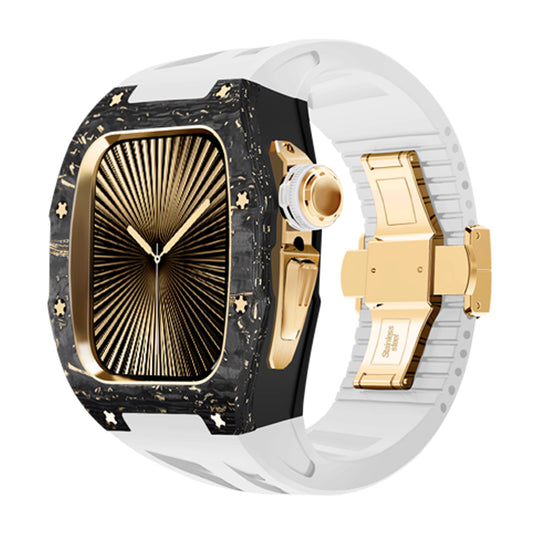 Ken Sailor CF-G White Gold forged carbon Apple Watch case
Ken Sailor CF-G White Gold luxury Apple Watch mod
Forged carbon Apple Watch case with white strap and gold hardware
Luxury Apple Watch case with butterfly clasp – White Gold CF-G
Ken Sailor CF-G Series White Gold Apple Watch accessory