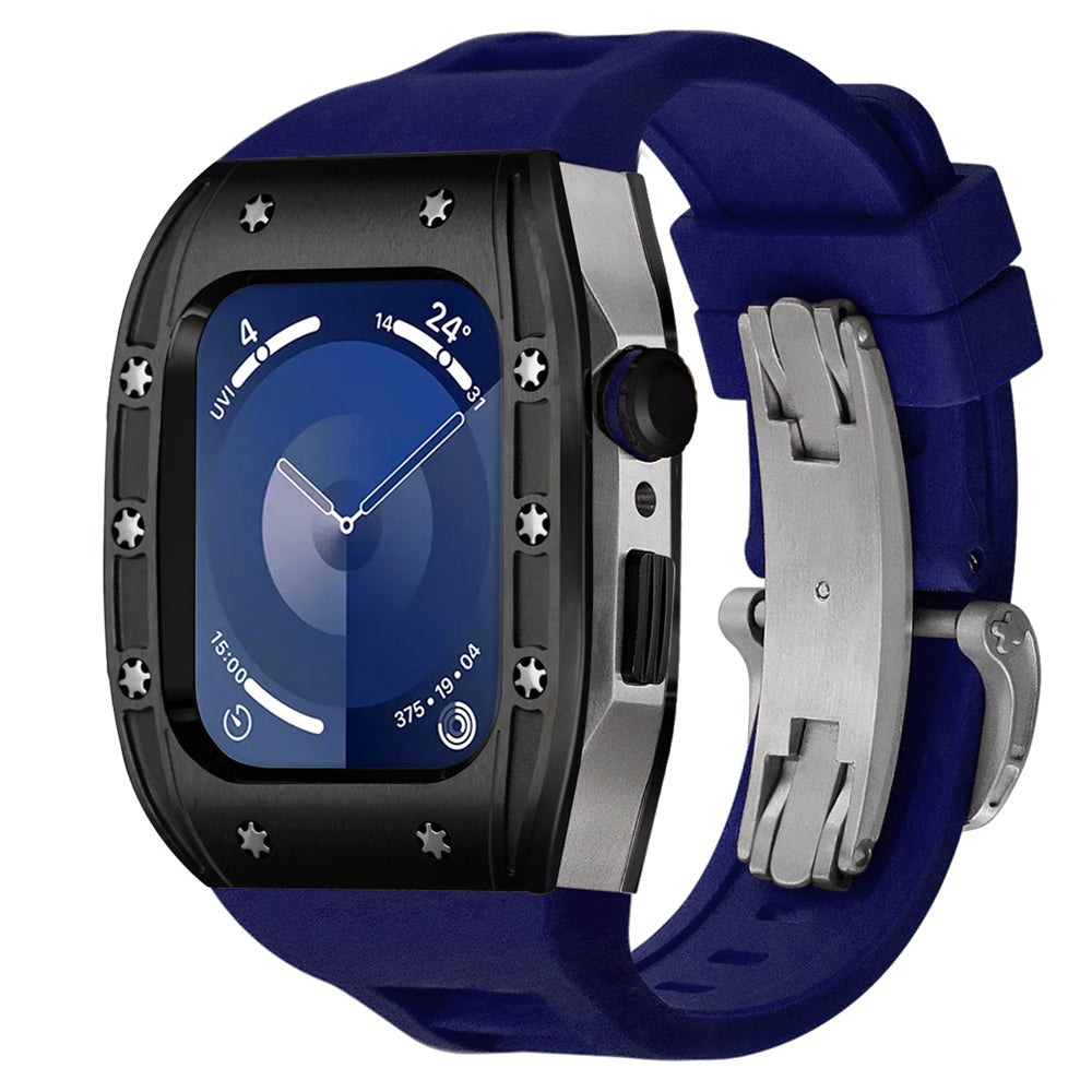 Transform your Apple Watch into a tactical luxury timepiece with the Ken Sailor S3 Black + Silver + Navy conversion kit. Compatible with Series 4–9 and Ultra models.