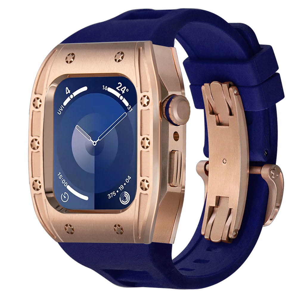 Ken Sailor S3 smartwatch conversion in brushed rose gold with navy strap and deployment clasp