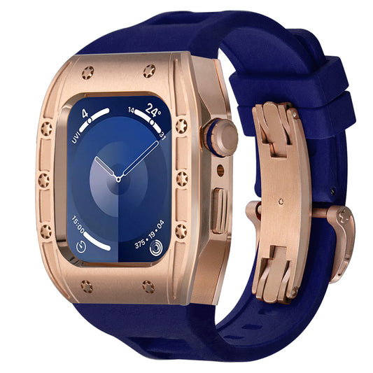 Ken Sailor S3 smartwatch conversion in brushed rose gold with navy strap and deployment clasp