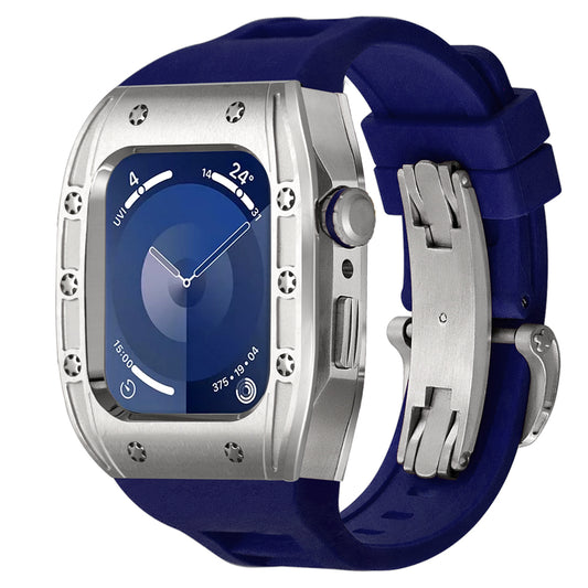 Ken Sailor S3 with silver bezel, silver body, navy strap, and stainless deployment clasp.
