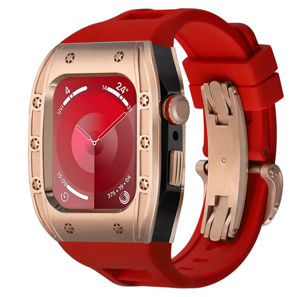 Ken Sailor S3 conversion with rose bezel, black chassis, and red silicone strap featuring deployment clasp and luxury boutique star-bezel design.