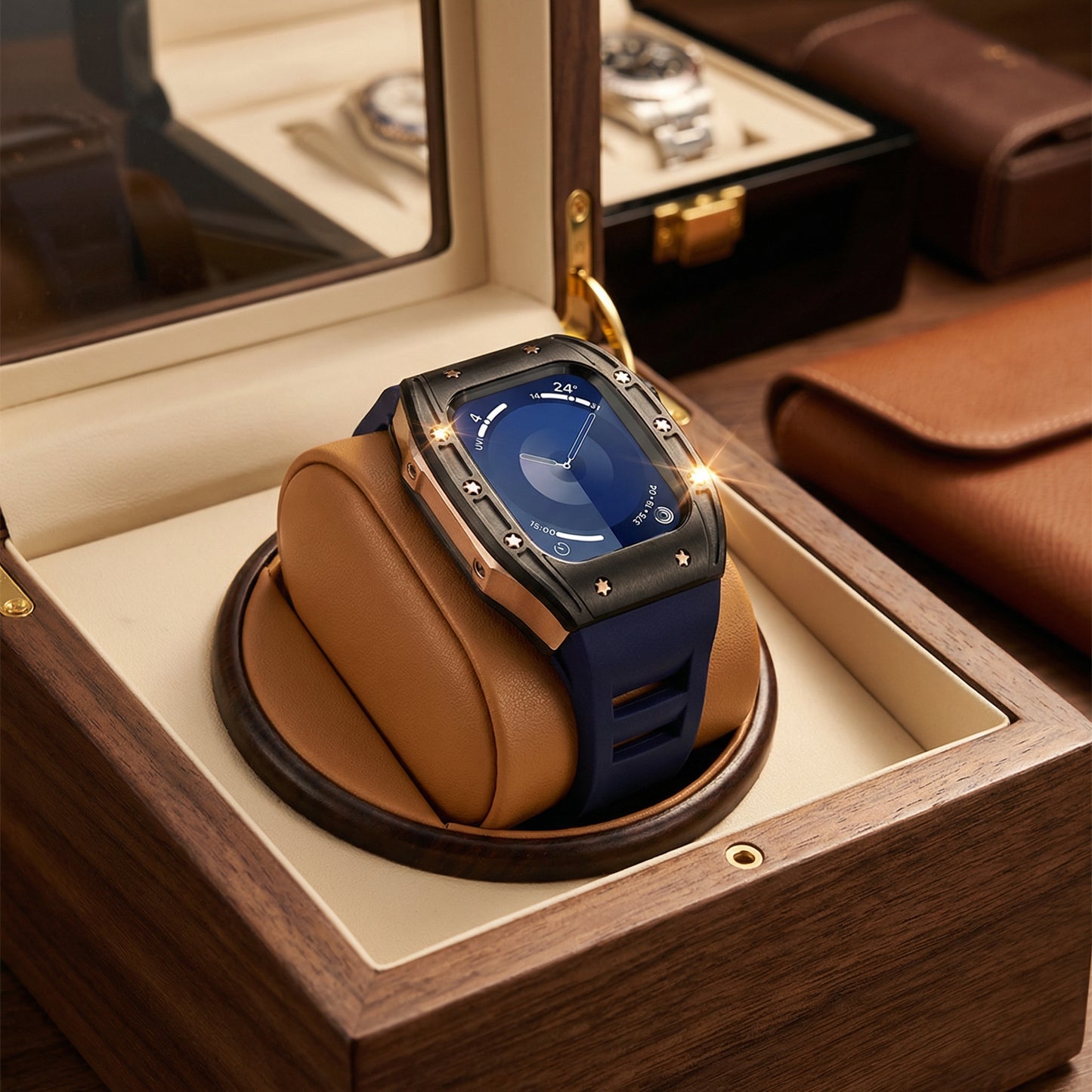 Ken Sailor S3 Black + Rose + Navy – Luxury Smartwatch Conversion Case for Apple Watch
